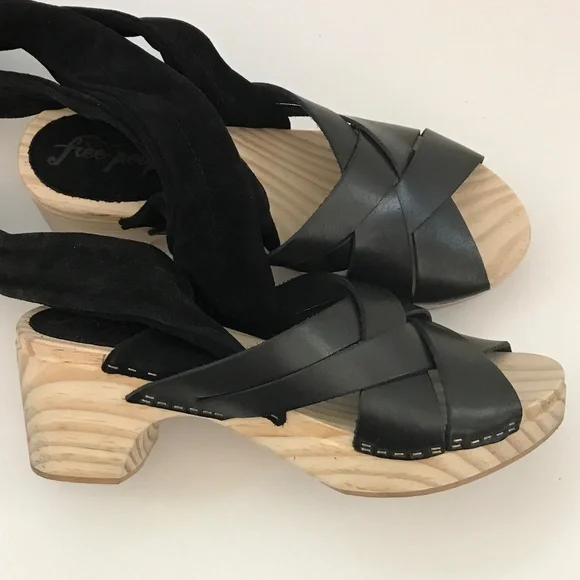 FREE PEOPLE Emmy Wrap Clog Black Ankle Wrap Sandal Women’s Size EU 37 - Picture 2 of 16